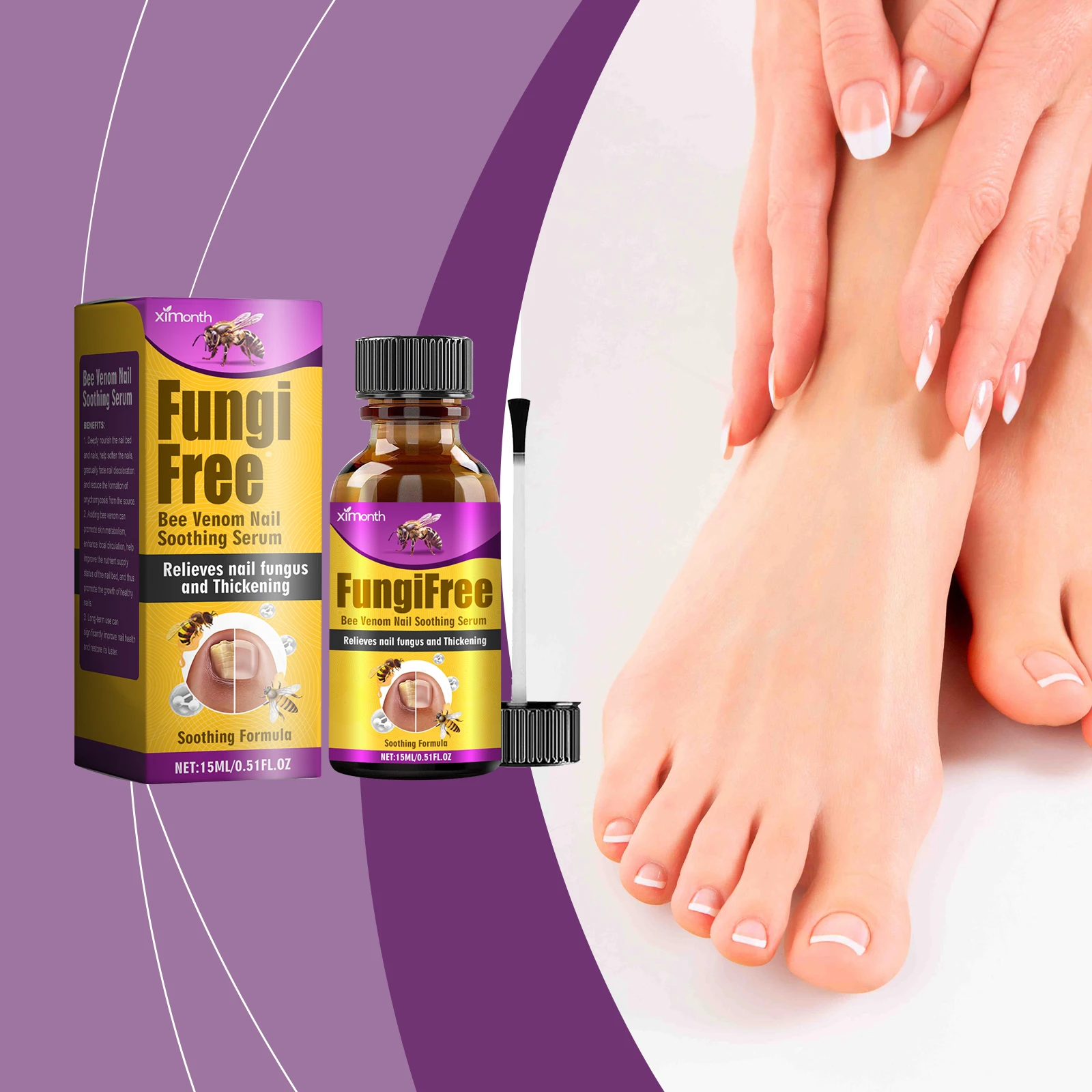 Solución para el cuidado de uñas gris con veneno de abeja, limpieza de uñas gris para manos y pies, reparación nutricional, espesamiento de uñas podridas y brillantes