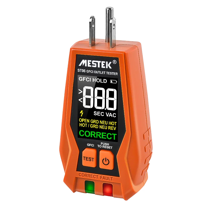 Mestek GFCI Outlet Tester 120V US Plug Color Screen GFCI Test Circuit Breaker Auto Hold Live Neuter Wire Test Socket Detector