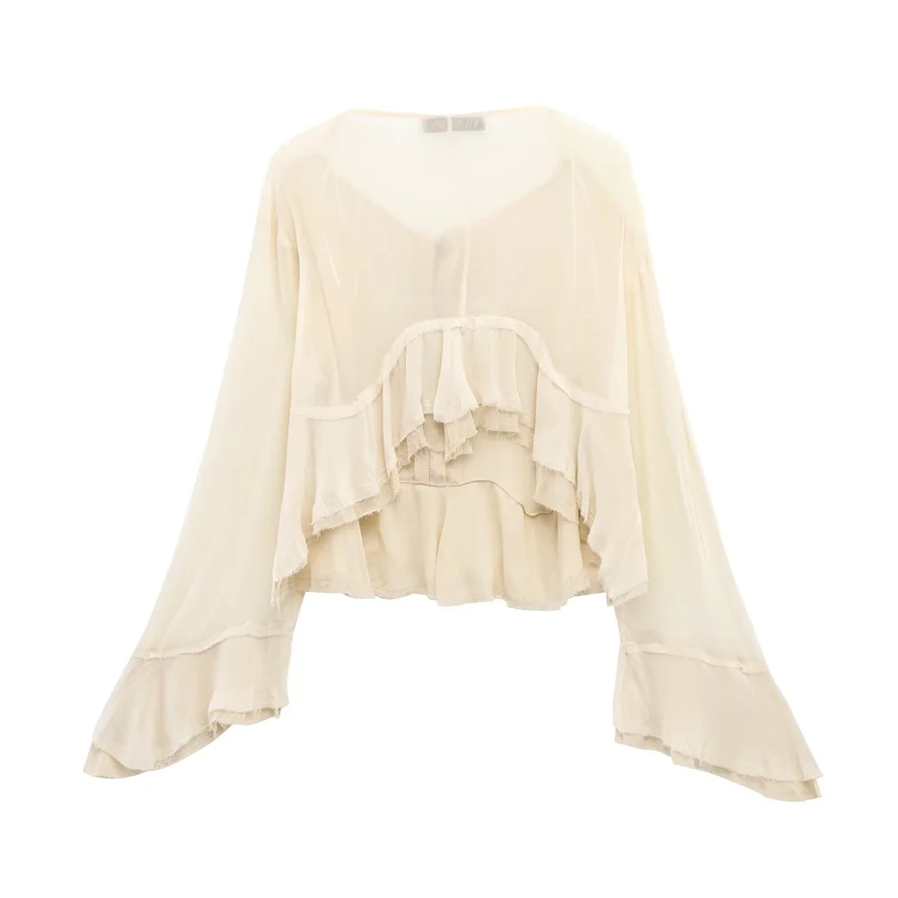 

Женская весенне-летняя новая рубашка с расклешенными рукавами и рюшами на шнуровке, многослойная декоративная рубашка