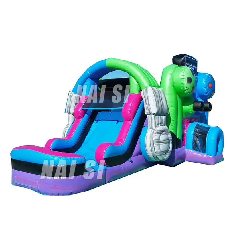 Level up Slide Video Gamer Themed Combo Bounce House Water Slide Pool Game Controller Inflatable Bouncy Castle Jumper