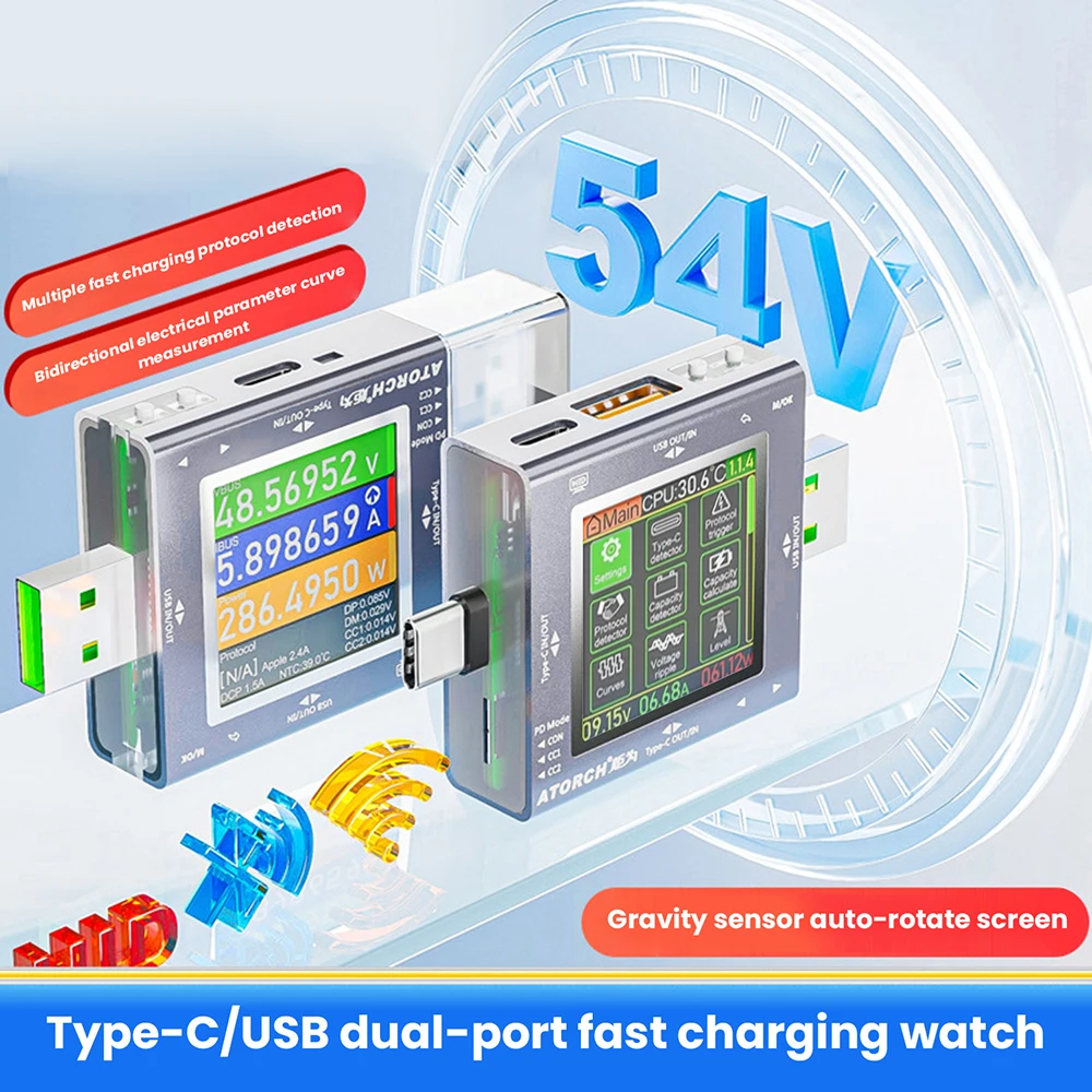 เครื่องทดสอบ USB TU13 โวลต์มิเตอร์ แบบ Type-C PD3.0 รองรับการชาร์จเร็ว โปรโตคอล DC0-50V สำหรับตรวจสอบความจุแบตเตอรี่โทรศัพท์มือถือ