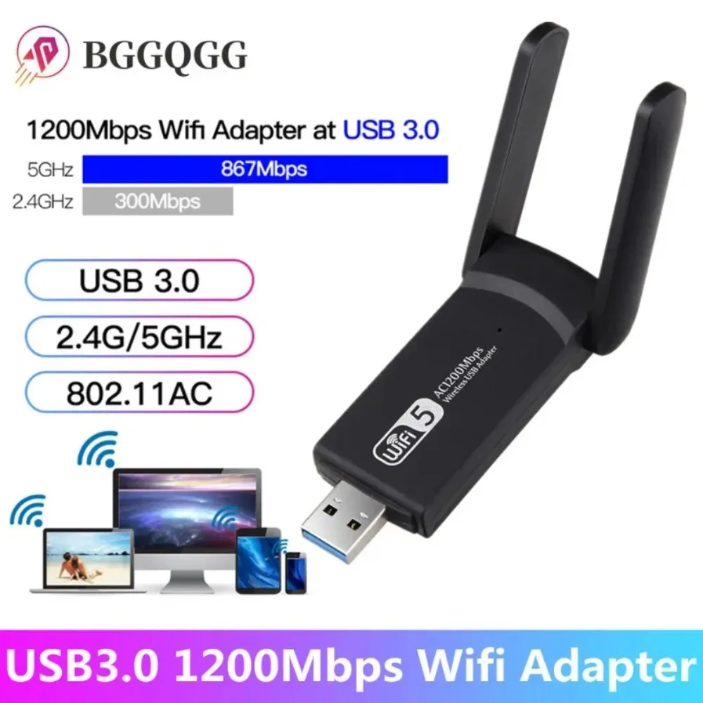 

BGGQGG 2.4G 5G 1200Mbps Usb Wireless Network Card Dongle Antenna AP Wifi Adapter Dual Band Wi-Fi Usb 3.0 Lan Ethernet 1200M