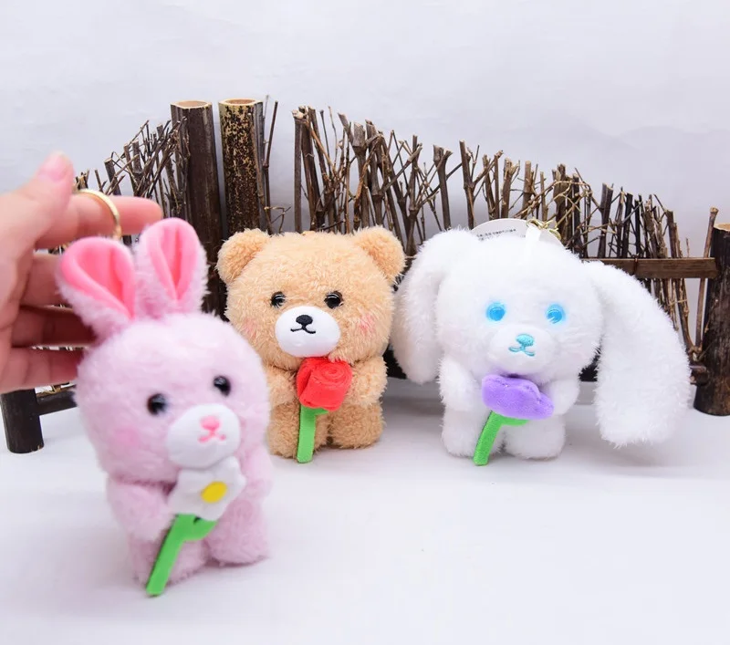 so sweet new cartoon rose bear rabbit dog fashione pendant confession Romantic keychain soft  lifelike decorate   birthday gift