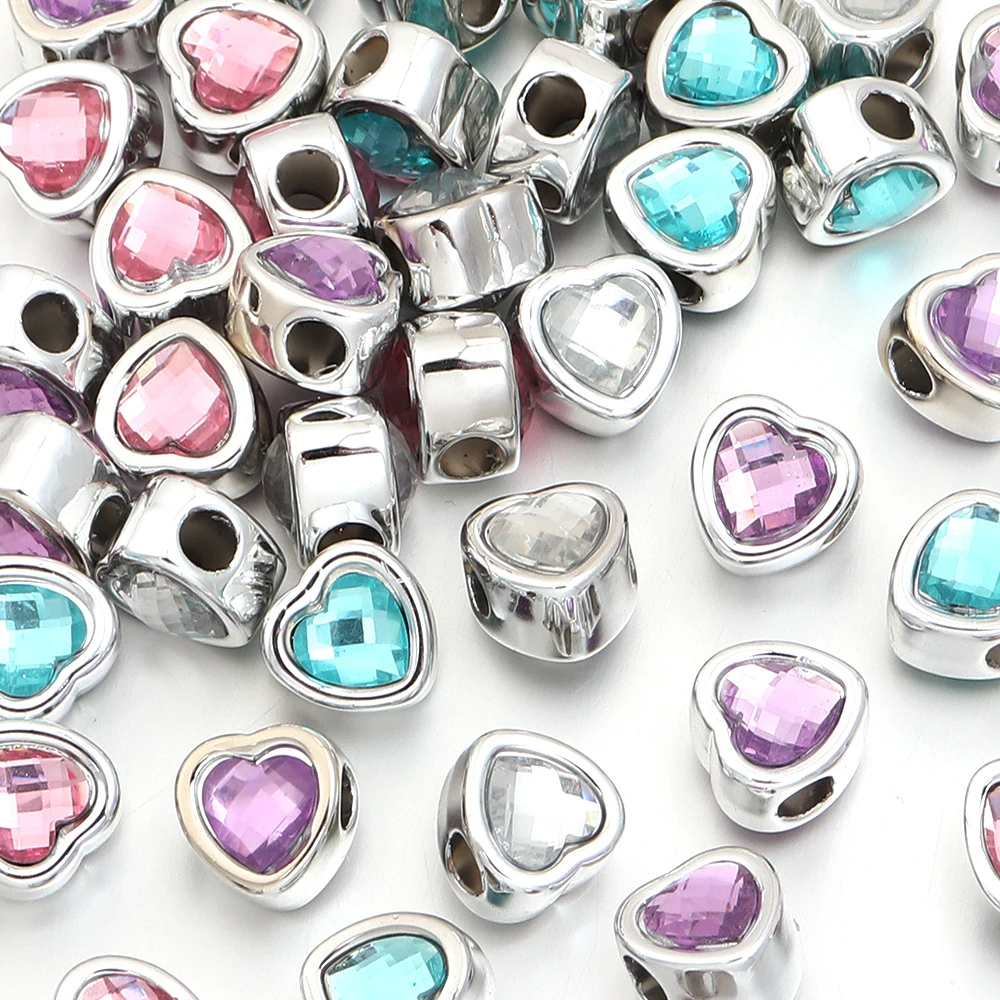 10 Stück 11,5 x 12 mm Herz-Harzperlen mit großem Loch, imitierte Edelsteinperlen, lose Perlen für die Schmuckherstellung, DIY-Halskette, Armbänder, Schlüsselanhänger, Zubehör