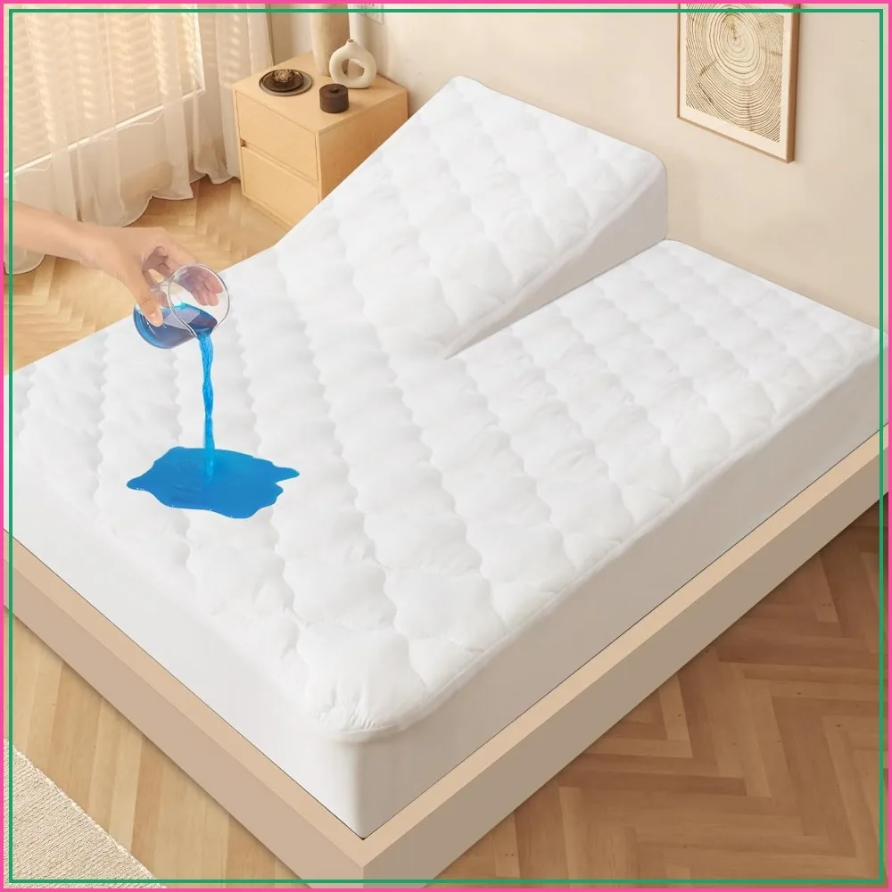 34" Split Top King Mattress Protector, Waterproof Quilted Cover for Adjustable Beds Up to 18" Deep, White