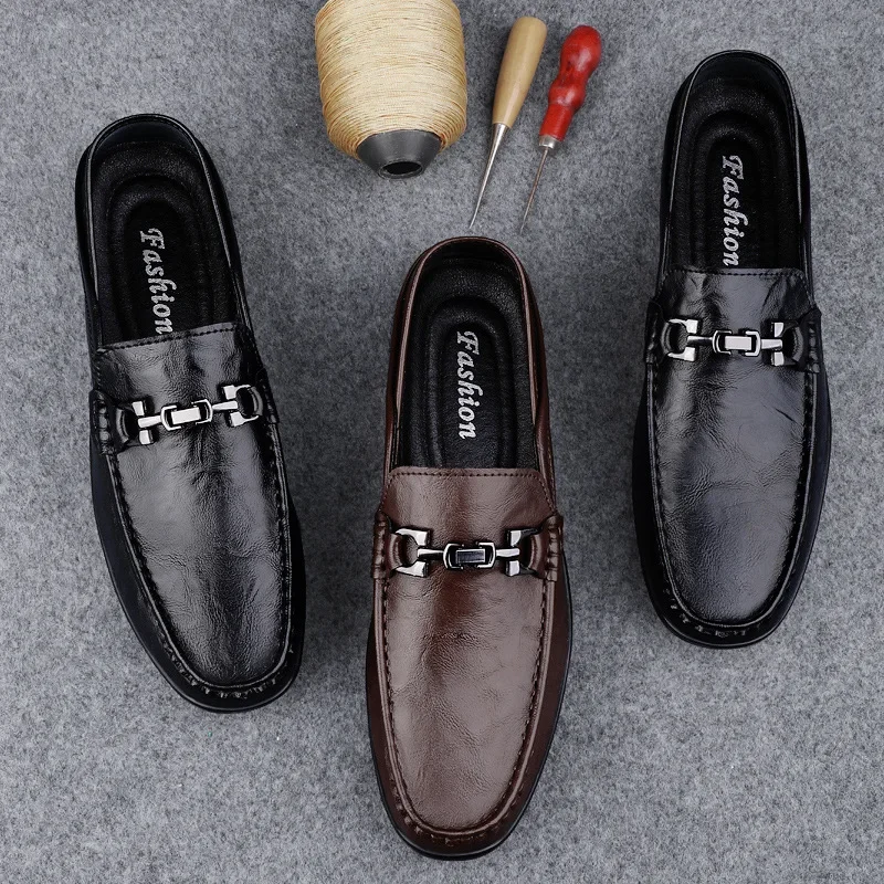 

Loafers plus Size Business Overseas Moccasins Slip-on Authentic Leather Loafers Soft Leather Soft Bottom