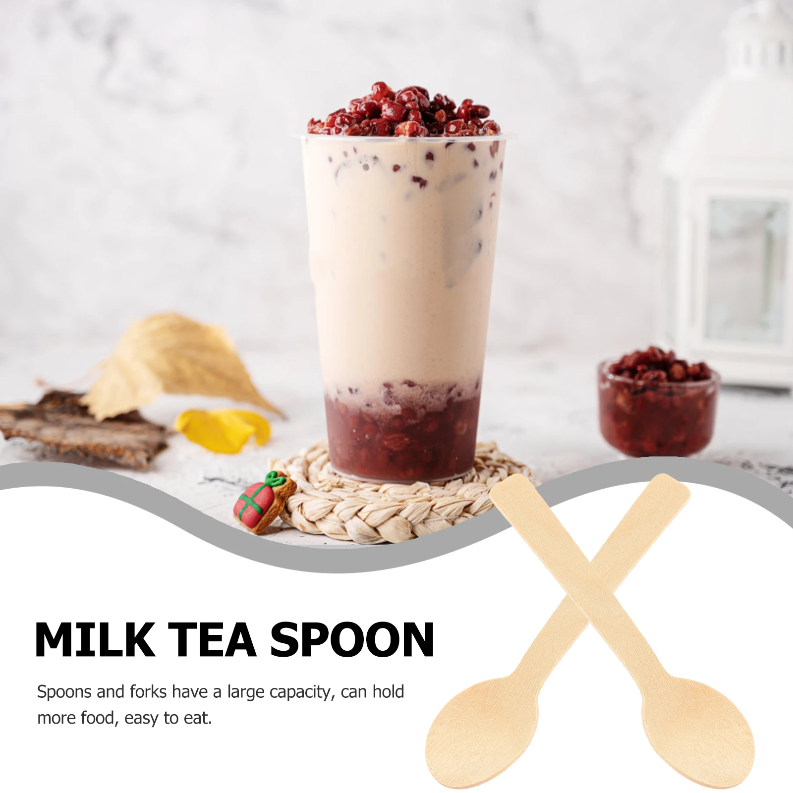 

100 Pcs Wooden Fork Spoon Mini Spoons Dessert Small Appetizer Taster Honey Ice Cream Cheese Mixing