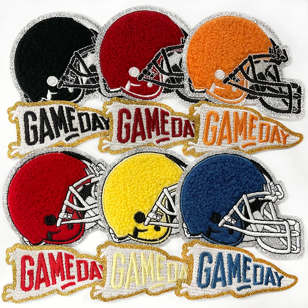 6 Kinds of Chenille Baseball Helmet Patches Iron on For Clothing Embroidered Self-adhesive Patch DIY  Sticker Applique Badges