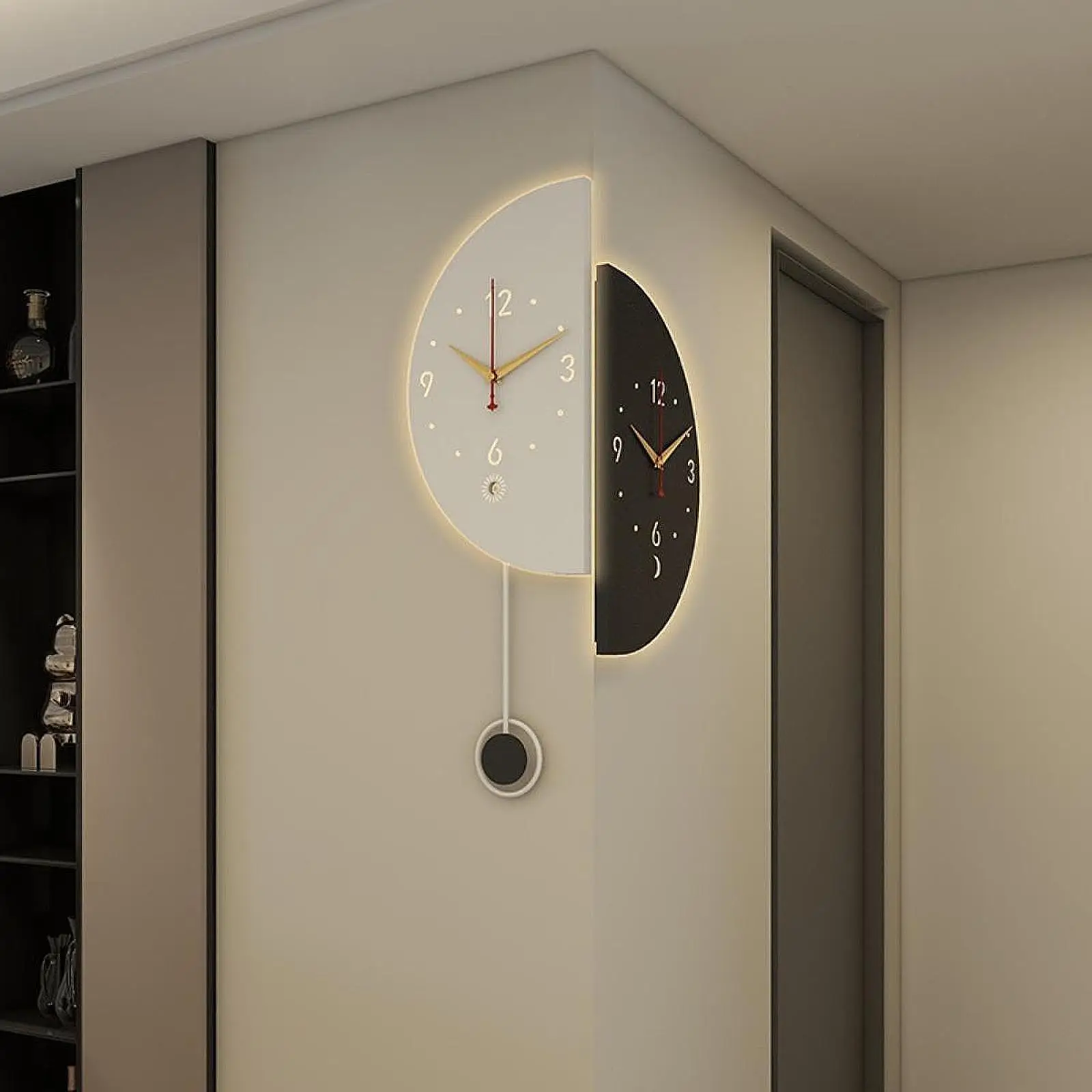 Double Sided Corner Wall Clock Quiet Minimalist Creative Stylish Unique Wall Ornament for Office Living Room Home Kitchen Study