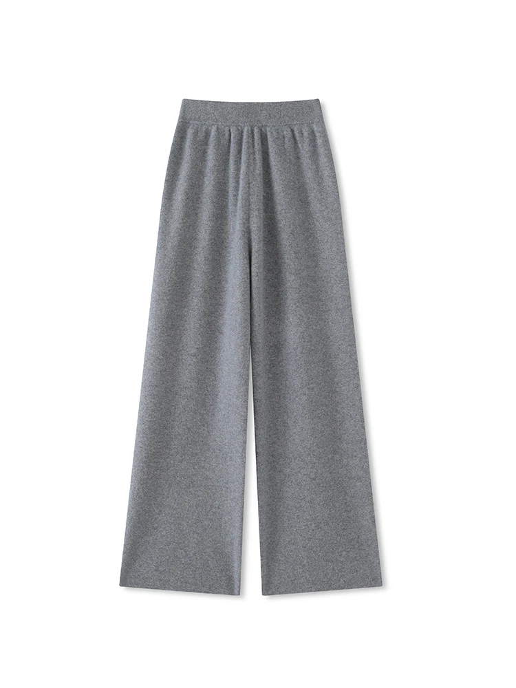 Chic Women's Wool Elastic Waist Wide Leg Pants Autumn Winter Grace Soft Casual Loose Versatile 100% Merino Wool knit Trousers - Image 4
