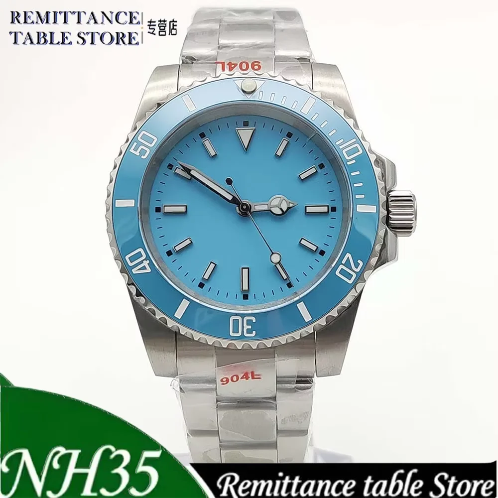 Parnsrpe 2026 New NH35 Automatic  Mechanical Watch Men 40mm Luxury Diver Style Light Blue Dial Stainless Steel Luminous Sports