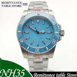Parnsrpe 2026 New NH35 Automatic  Mechanical Watch Men 40mm Luxury Diver Style Light Blue Dial Stainless Steel Luminous Sports