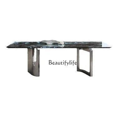 

Blue jadeite luxury stone dining table natural marble rectangular premium natural dining table