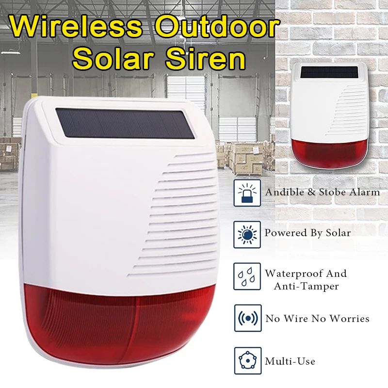 

433MHz High Decibel Outdoor Solar-Powered Audible & Visual Alarm Waterproof Strobe For Smart Home Security Burglar Alarm System