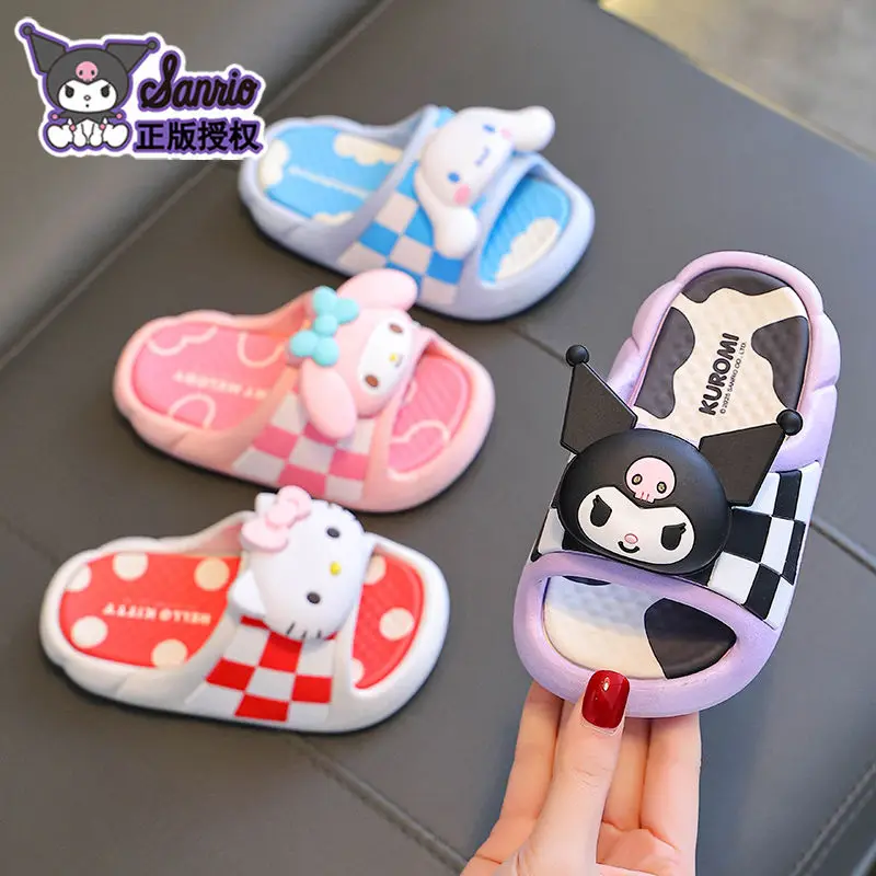 

HOT Sanrio Kuromi Slippers Kawaii Children Anime Cartoon Light Weight Anti-Slip Indoor Bathroom Shower Soft Sole Beach New Style