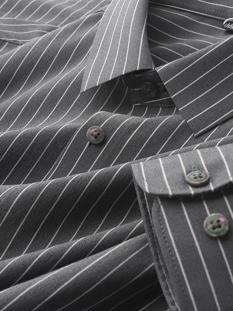 

Мужская классическая рубашка с длинным рукавом в полоску, премиум-класса, для офиса, весна-лето, немнущаяся, не требует глажки