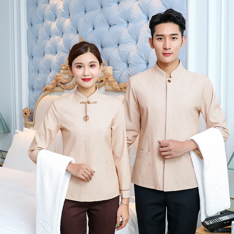 Hotel Guest Room Attendant Autumn Winter Linen Property Cleaner Work Uniform Long SleevePAHousekeeping Uniform for Aunty