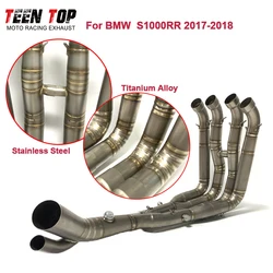 Titianium Exhaust Pipe For BMW S1000RR Exhaust Header 17-18 Dual Holes Steel Escape Moto Front Connect Link Pipe Fit OEM Muffler
