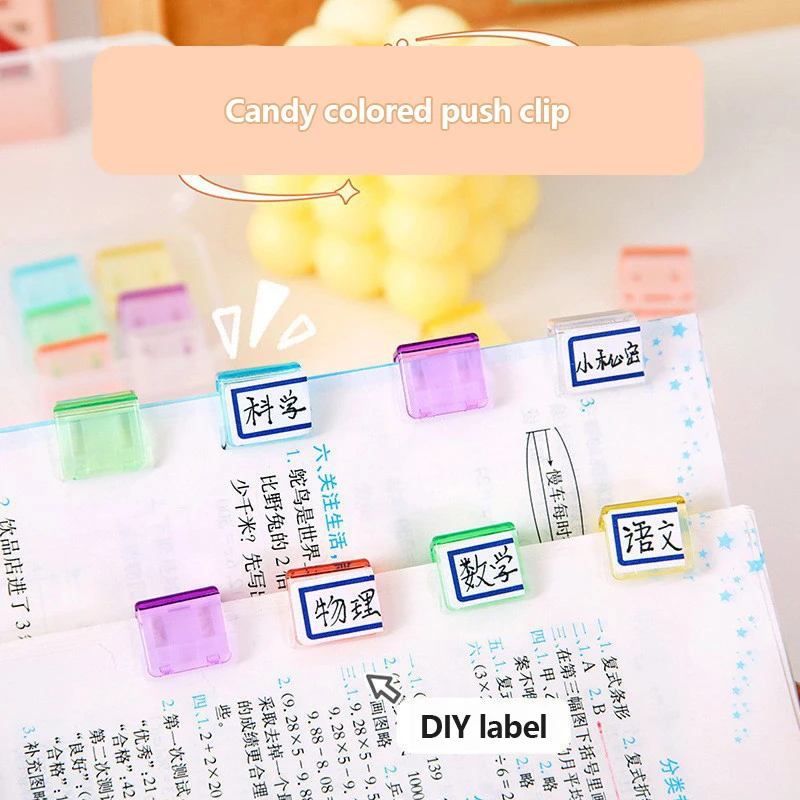 Y Cute Transparent Push Clip Binder Clips File Documents Notebook Bookmarks Paperclips Index Page Holder Clamp Office Organizer