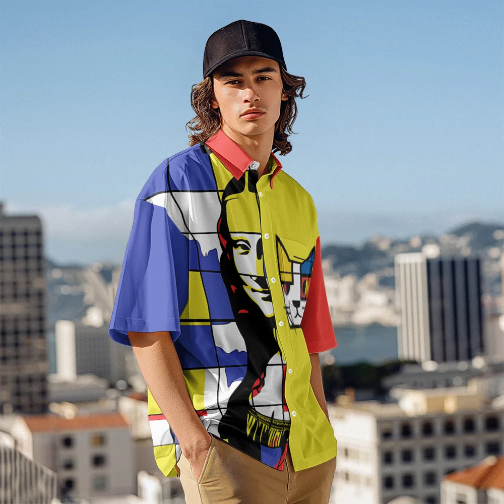 

Новая мужская рубашка с коротким рукавом и воротником 2026 года: летняя модная пляжная гавайская рубашка с коротким рукавом