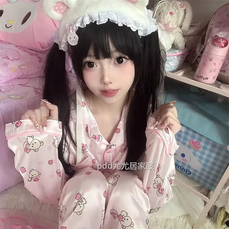 

Miniso Rilakkuma Cosplay Pajama Japanese Kawaii Spring Autumn Long Sleeved Pants Cartoon Cute Anime Y2K Suit Girl Home Outfit