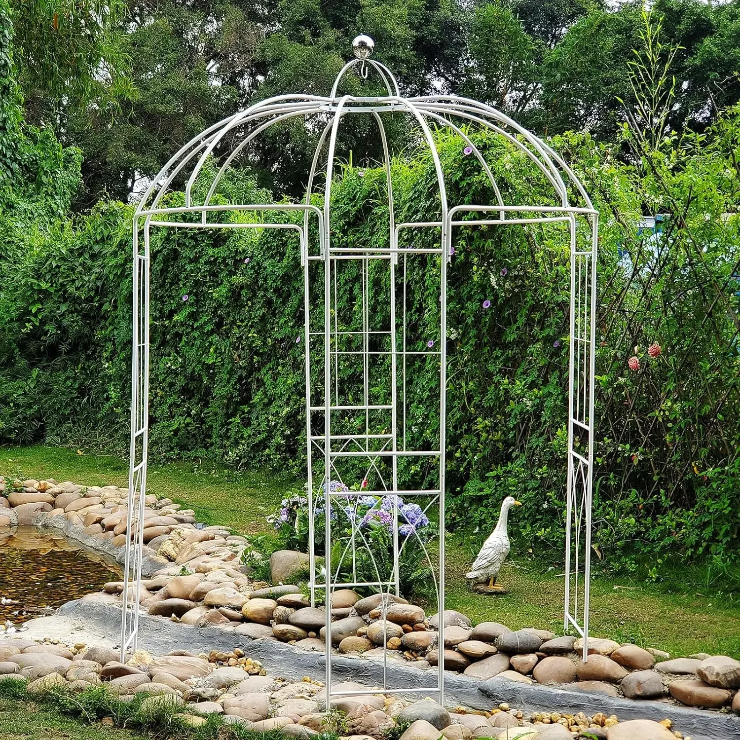 

Birdcage Shape Garden Arches Arbors9' Highx6.8' WideMetal Gazebo White Durable Iron Trellis Plants Stand Use for Outdoor Garden