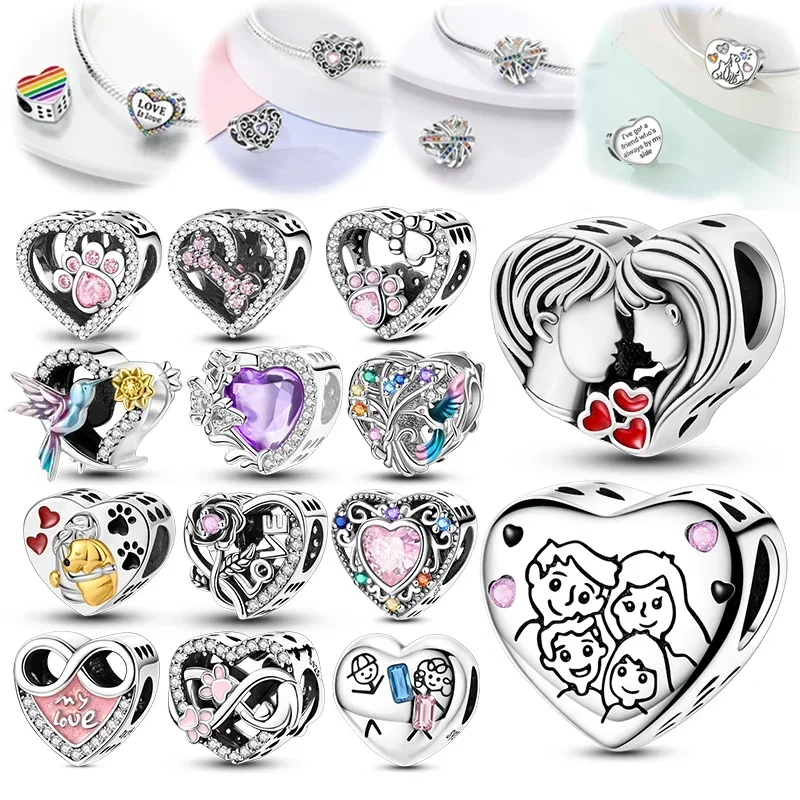 Hot Sale Family Affecti Silver Charms Beads Fit Original Bracelet Bag Keychain Earring Charm Bead Pendant Diy Women Jewelry Gift