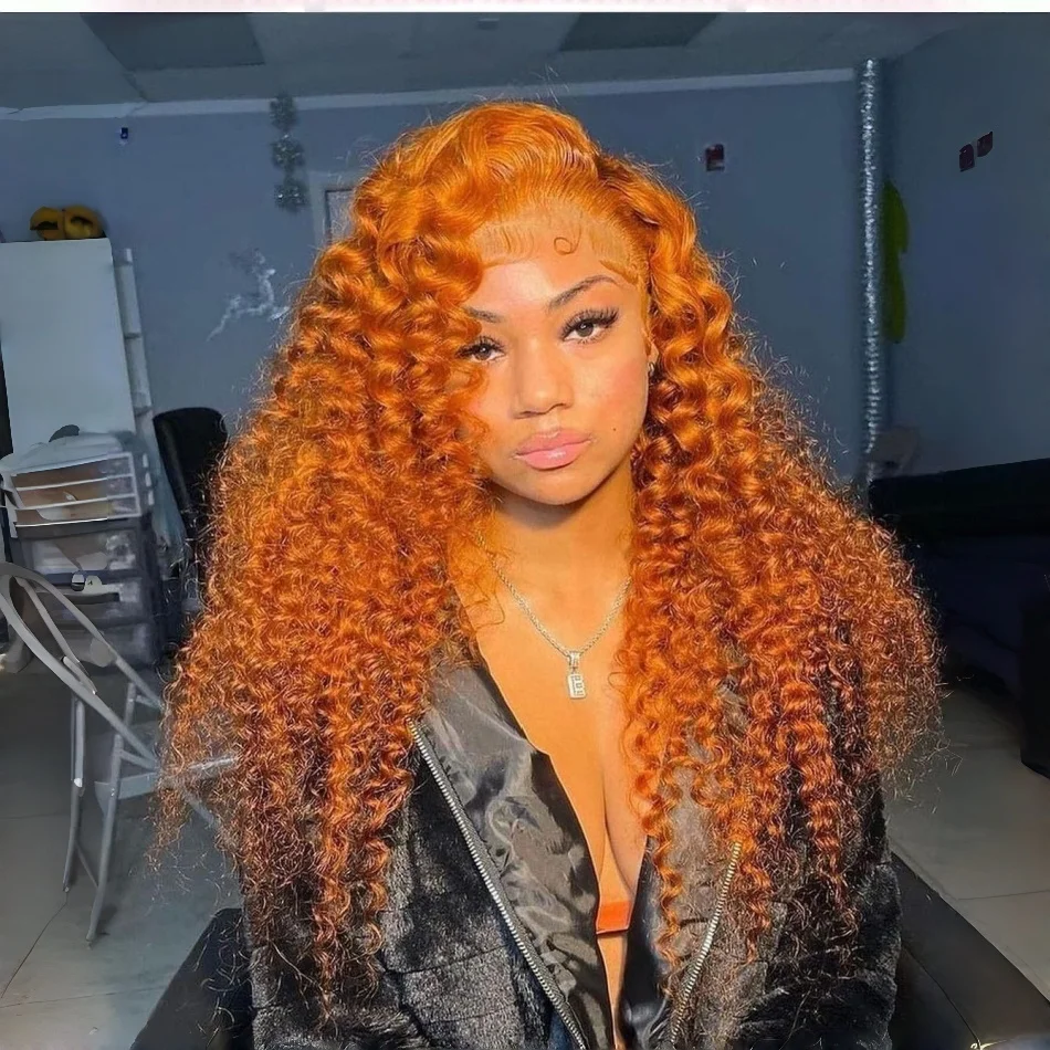 

Оранжевый парик с имбирным оттенком и кружевной передней частью, из натуральных волос, глубокая волна, 13X4, 13X6, парик из натуральных волос с водной волной, предварительно выщипанный, кудрявый парик
