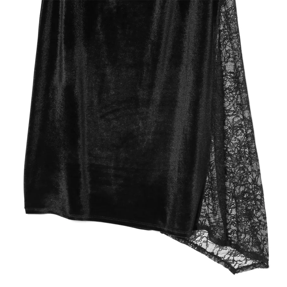 Zimowa Nowość Damska Francuska Retro Luksusowa Zmysłowa Sukienka Midi z Aksamitu z Dekoltem typu Halter i Koronkowym Kołnierzykiem z Aksamitu