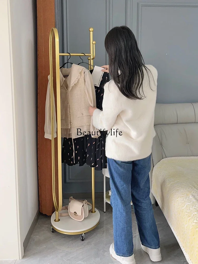 Nordic Floor Full-Length Mirror Creative Three-Dimensional Rotating Storage Coat Rack Mirror Integrated