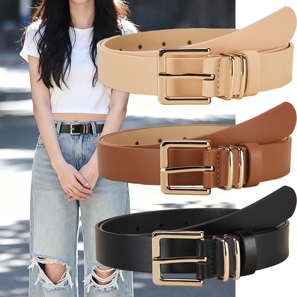 Fashion Alloy Pin Buckle Belt Personalized Women's Square Buckle PU Belt Simple Women's Matching Windbreaker Skirt