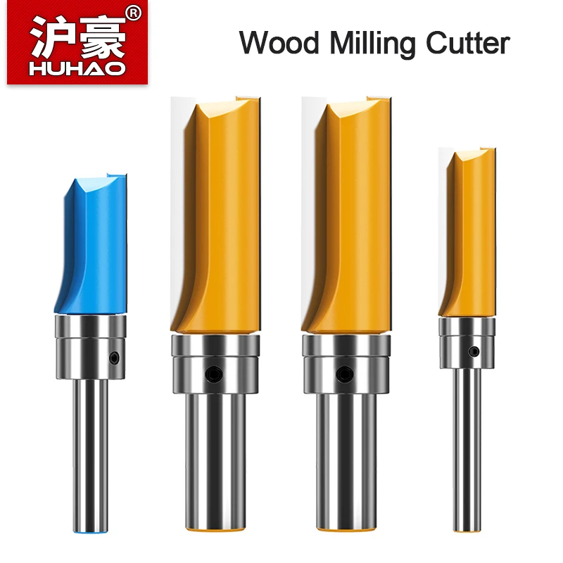 HUHAO 6.35mm Shank Milling Cutter With Bearing Flush Trim Straight Router Bit Wood End Mill for Woodworking Template Bottom Tool