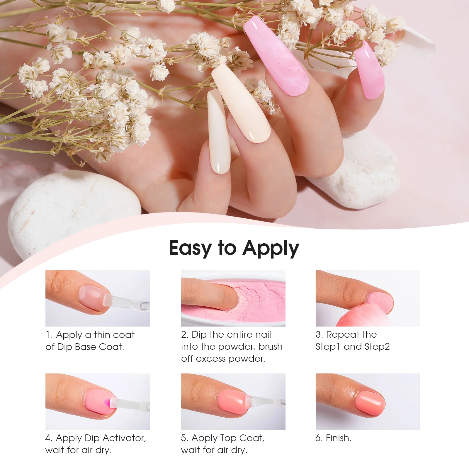 Rosalind 6 cores mergulho em pó prego mergulho em pó cores conjunto líquido com base & superior mergulho unhas em pó starter kit