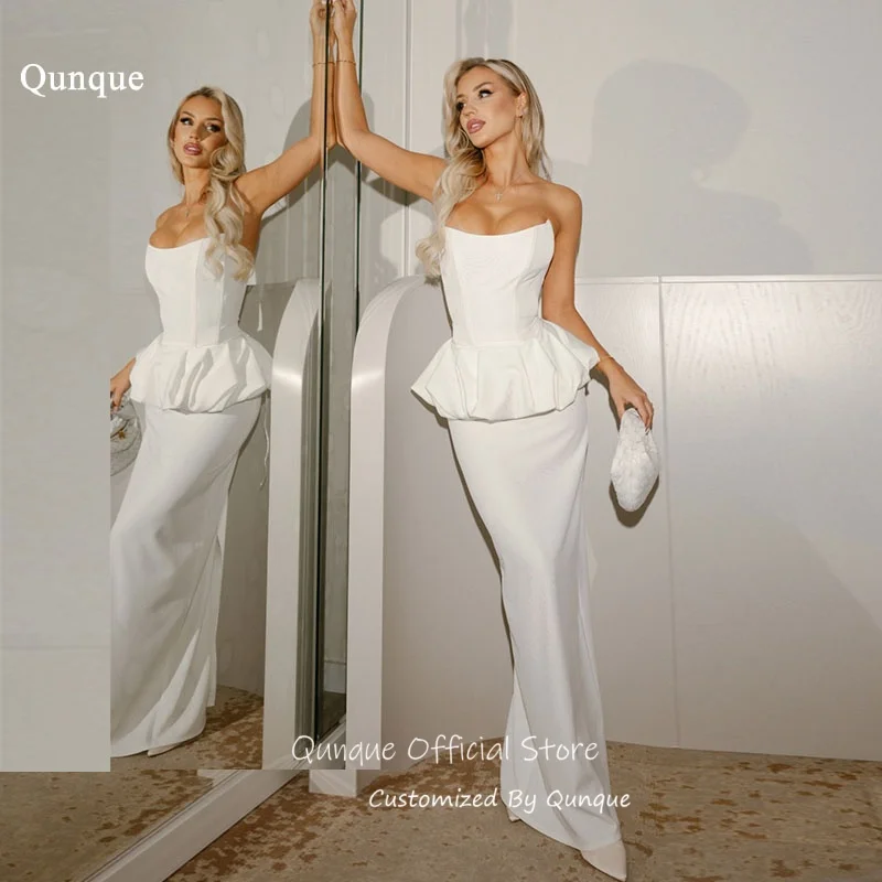 Qunque Peplum Ruffle Waist Evening Dress Sophisticated Maxi Robes De Soirée Satin Mermaid Vestido De Fiesta Lujo Customized