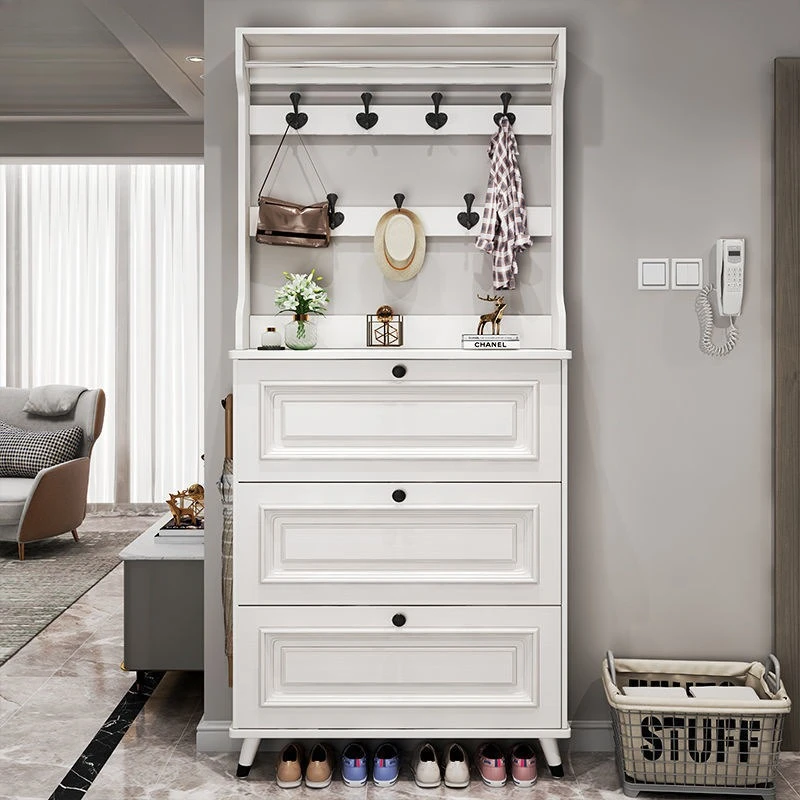 Modern shoe cabinet entrance door Large capacity tipping bucket entrance Hanging clothes hat rack Solid wood leg shoe rack