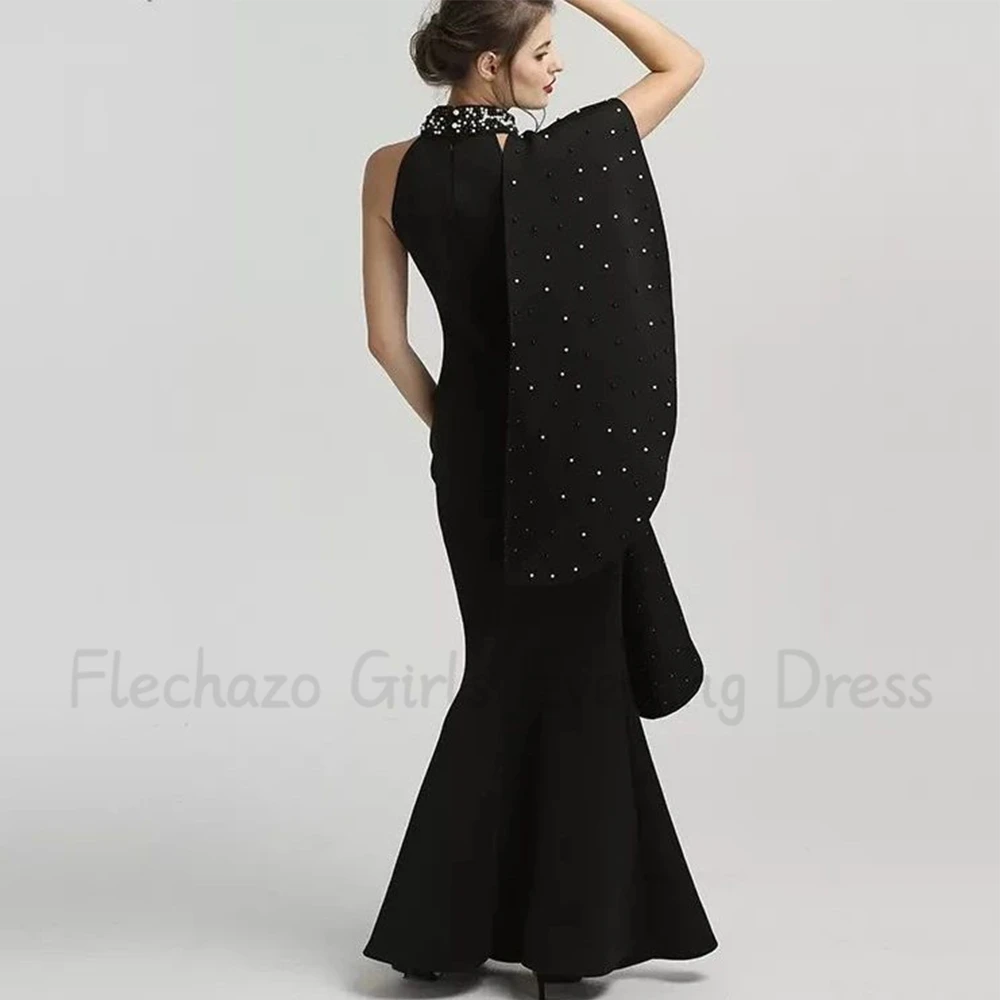 Flechazo-黒の人魚のイブニングドレス,ハイカラー,裸の肩,白と黒の真珠,カスタムメイド,フォーマルな宴会ドレス