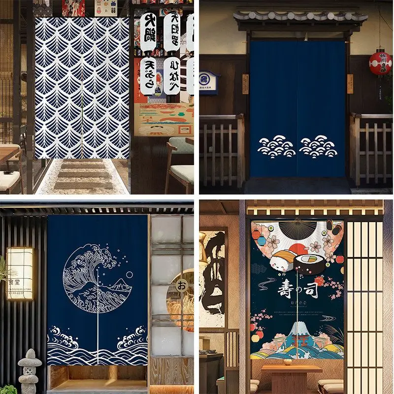 VIKAMA Japanese Noren Door Curtain The Great Wave Print Fuji Sakura Doorway Curtain Traditional Japanese Style Home Decor