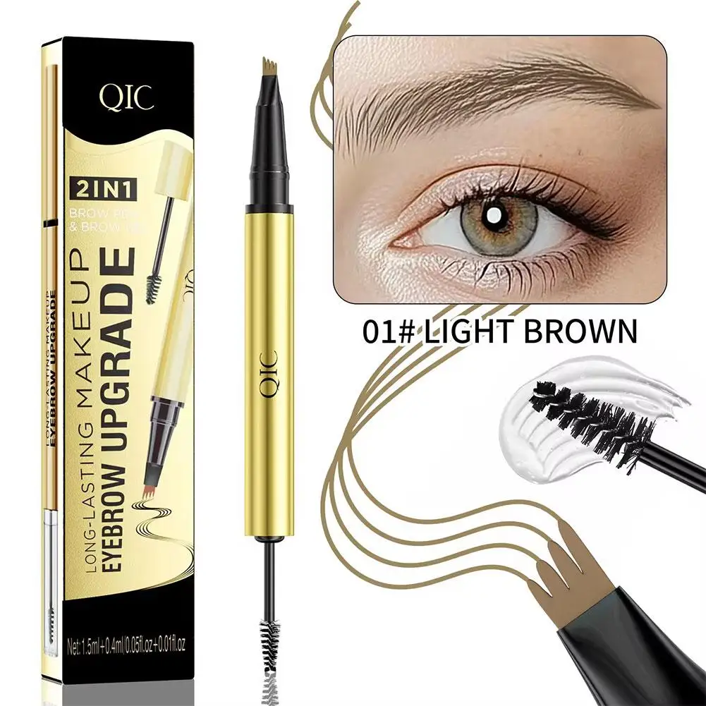 2 In 1 Waterproof Eyebrow Pen 4 Tip Microblade Pencil Liquid Eyebrow Tattoo Gel Brush Long Lasting Women Makeup Cosmetics