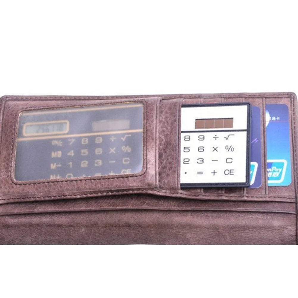 Office Solar Card Calculator Ultra-Thin Handheld Office Computer Student Mini Pocket Calculator Silver