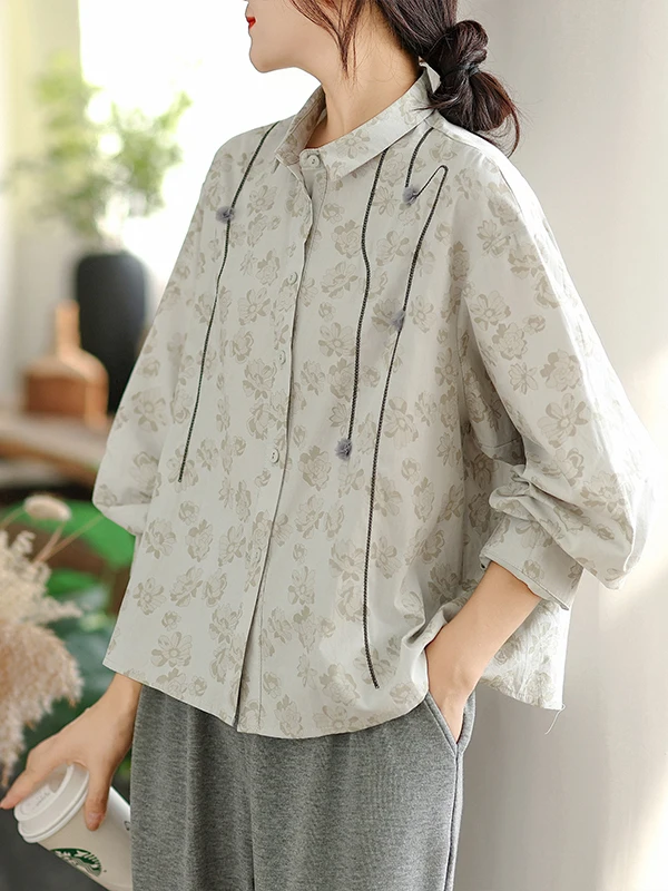 

Ele Long Sve Embroidered Cotton Linen Loose Women's irt Spring Autumn plus Size Trendy Top Collar Open Cardigan