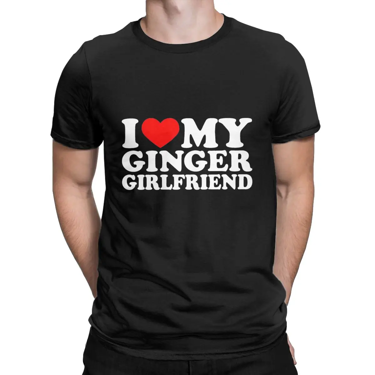 Y2K I Love My Ginger Girlfriend T Shirt Men's Cotton Funny T-Shirts Crewneck I Heart My Redhead GF Tee Shirt Short Sleeve Tops