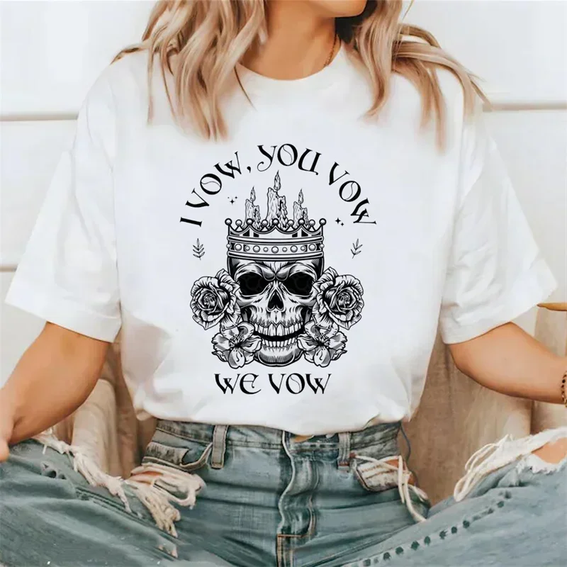 Trendy Retro I Vow You Vow We Vow Printed Summer T-Shirt New Top Print Fun Versatile Print Short Sleeve O-Neck Loose T-Shirt.