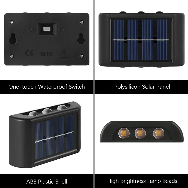 6LED Solar Wall Lights Outdoor Waterproof Garden Solar LED Light UP and Down Lighting Street Lamps Home Porch Yard Decoration