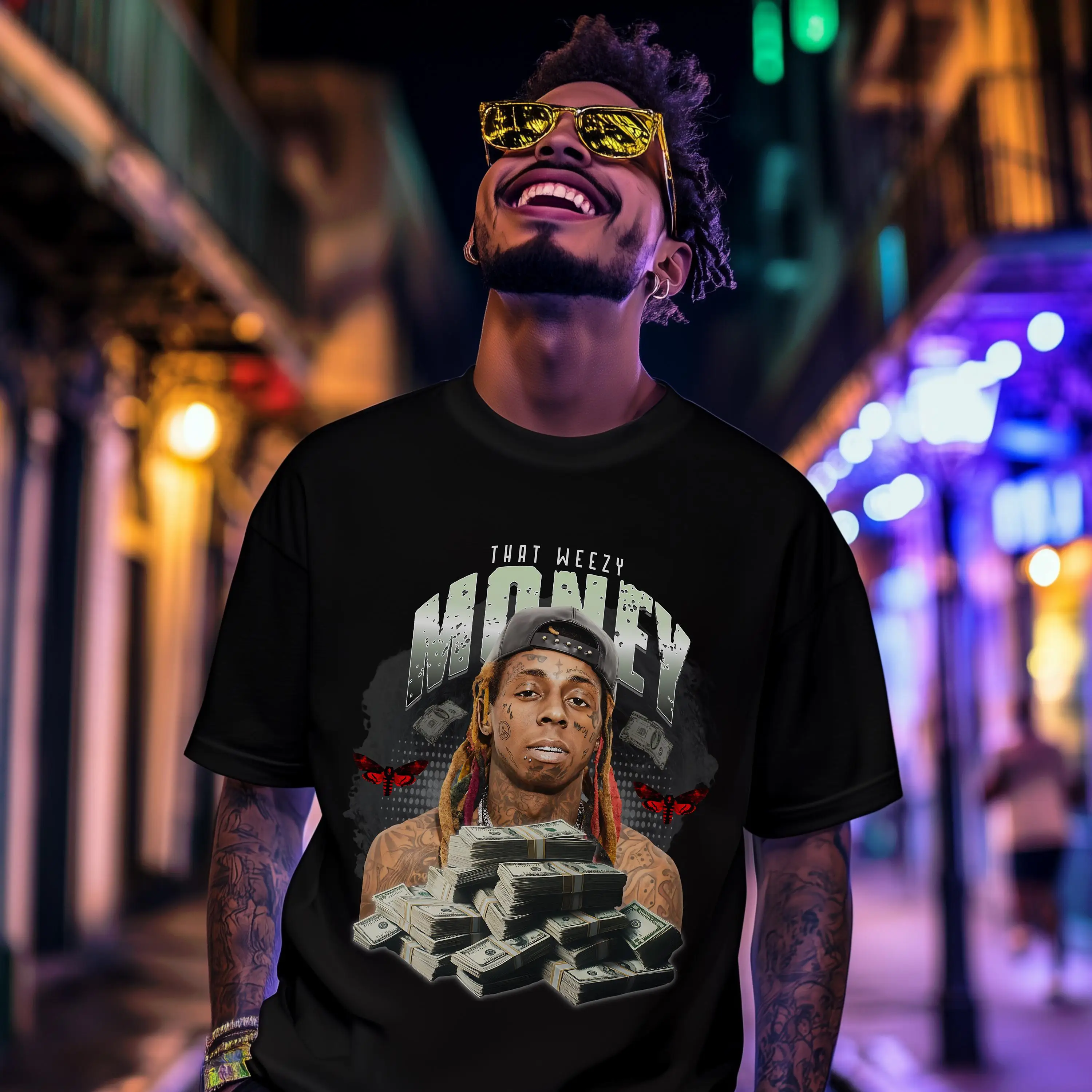 2025-26 الصيف الهيب هوب ليل واين 100% القطن تي شيرت مطبوع للجنسين الرجال النساء الرجال الأسود طاقم الرقبة قصيرة الأكمام تنفس Y2k