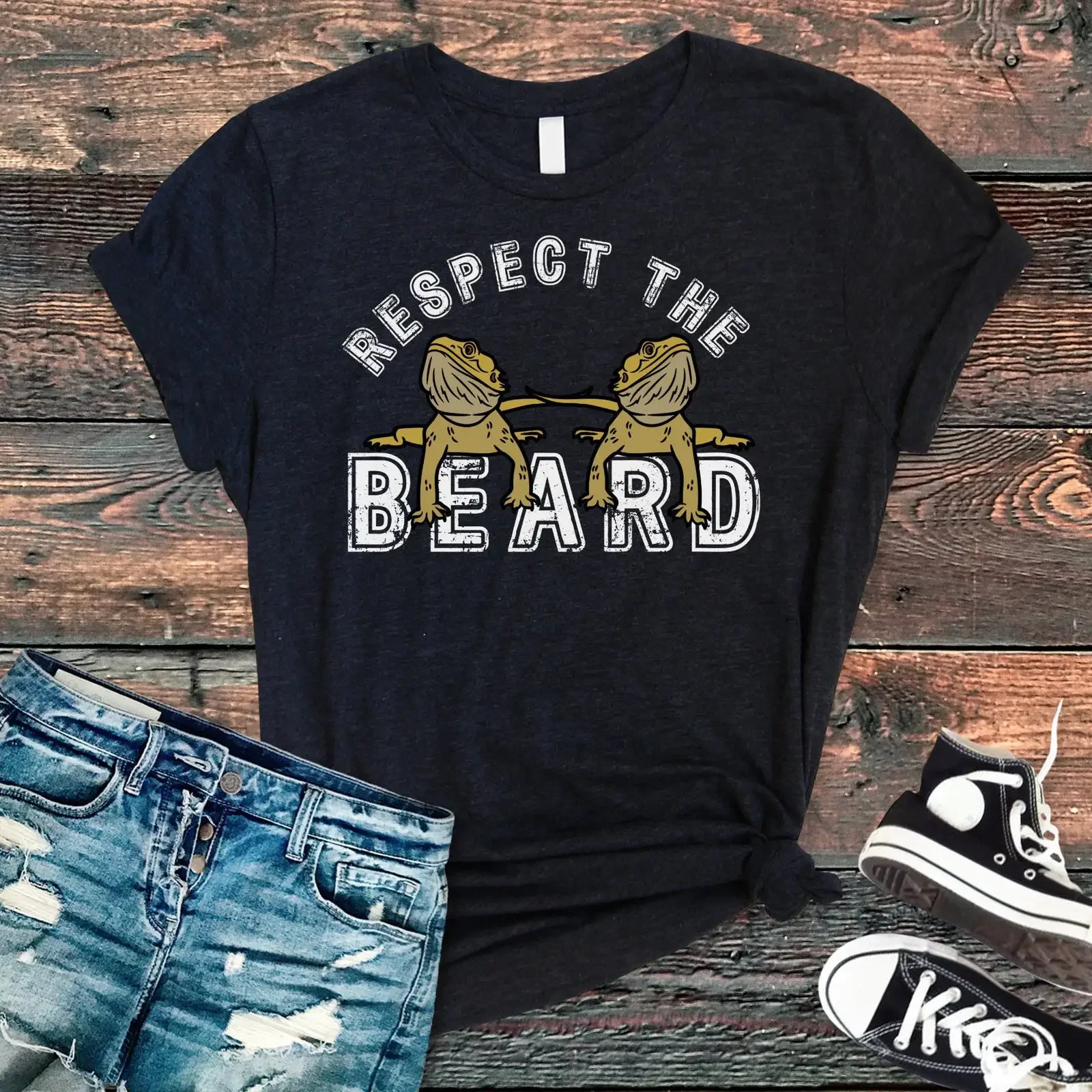 Respect the Beard T Shirt Funny Bearded Dragon Lover  vintage Washed fashion Top For Everyday Wear Versatile Slightly Stylish