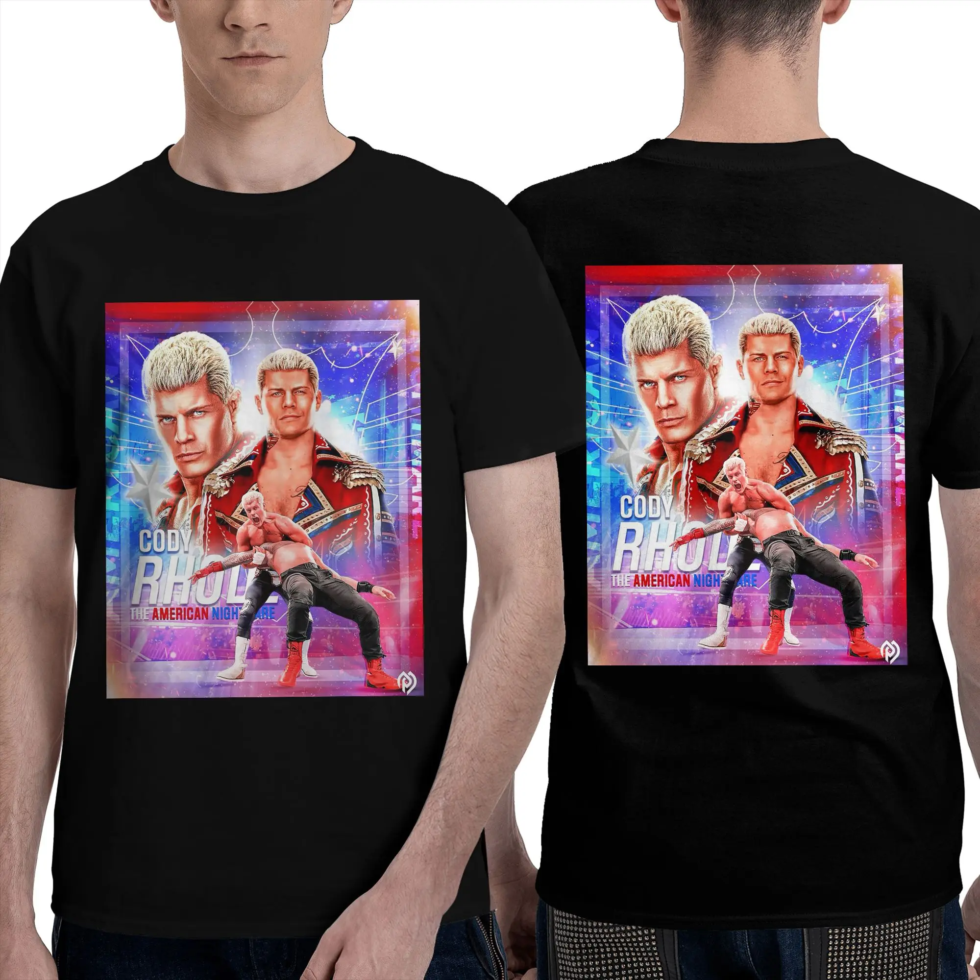 In The Ring Cody Rhodes American Nightmare Men T-Shirt Double Sided Oversized T Shirts Men's O-Neck Tees Short Summer Male