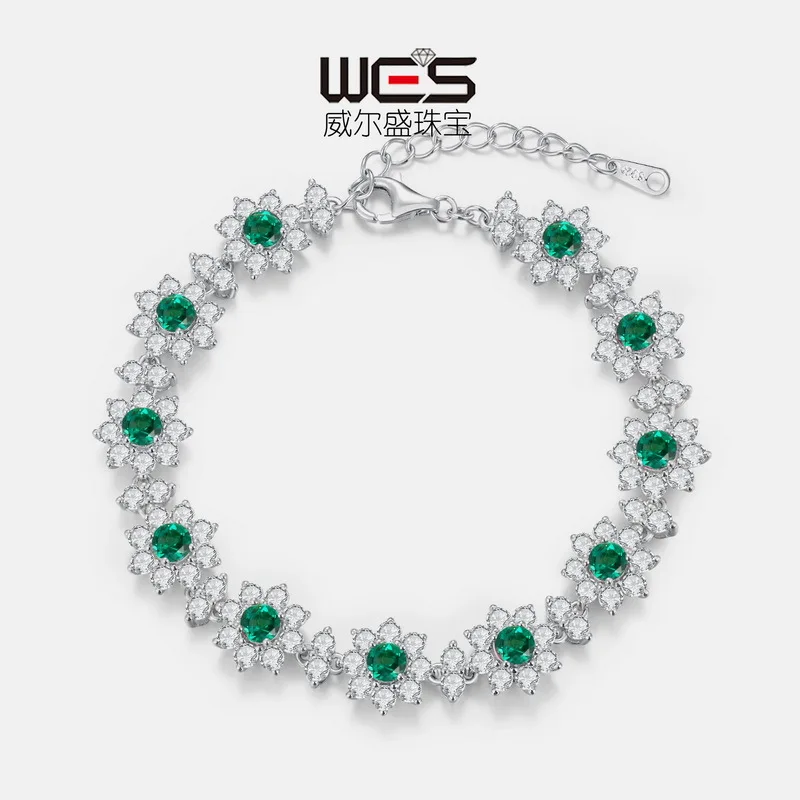 High-end Crystal Cultured Emerald Bracelet 18K Gold Inlaid with Cultured Colored Baby Stones PT950 Platinum Bracelet