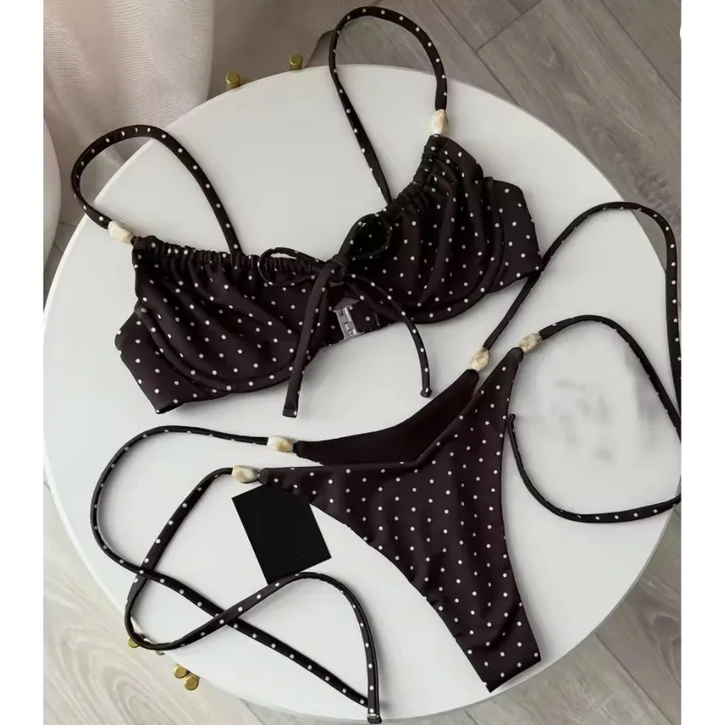 2026 New Sexy Underwire Padded Swimsuit Lace-up Micro Bikini Set Beachwear Female Push Up Low Waist Biquini Bead Decor Swimwear