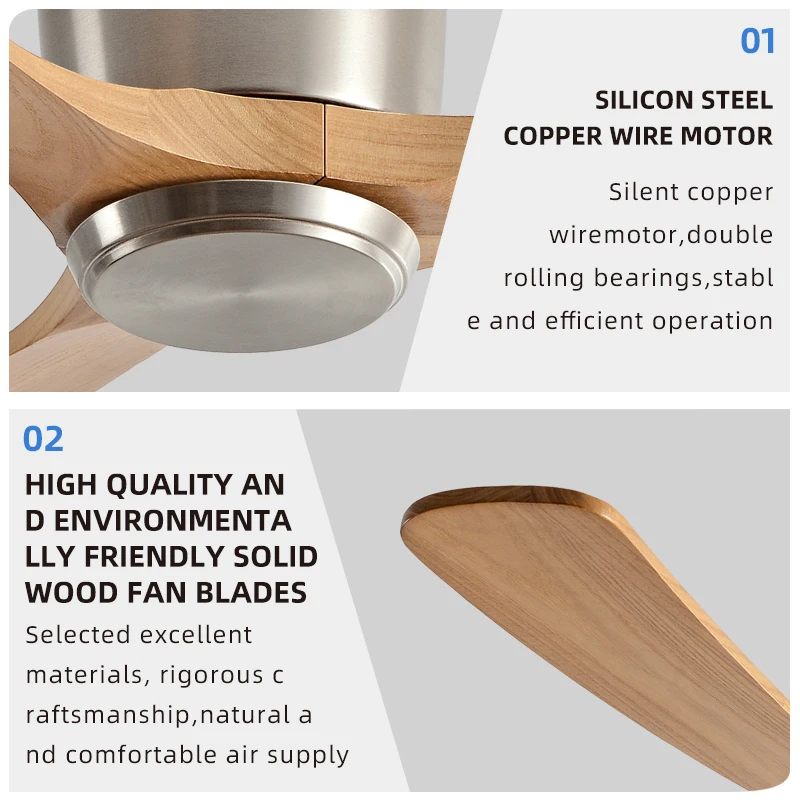 QINIWAKE 36/42/48/52/56 Inch Inverter Ceiling Fan 3 Blades Multi-Speed with Remote Control Ideal for Living Room and Bedroom