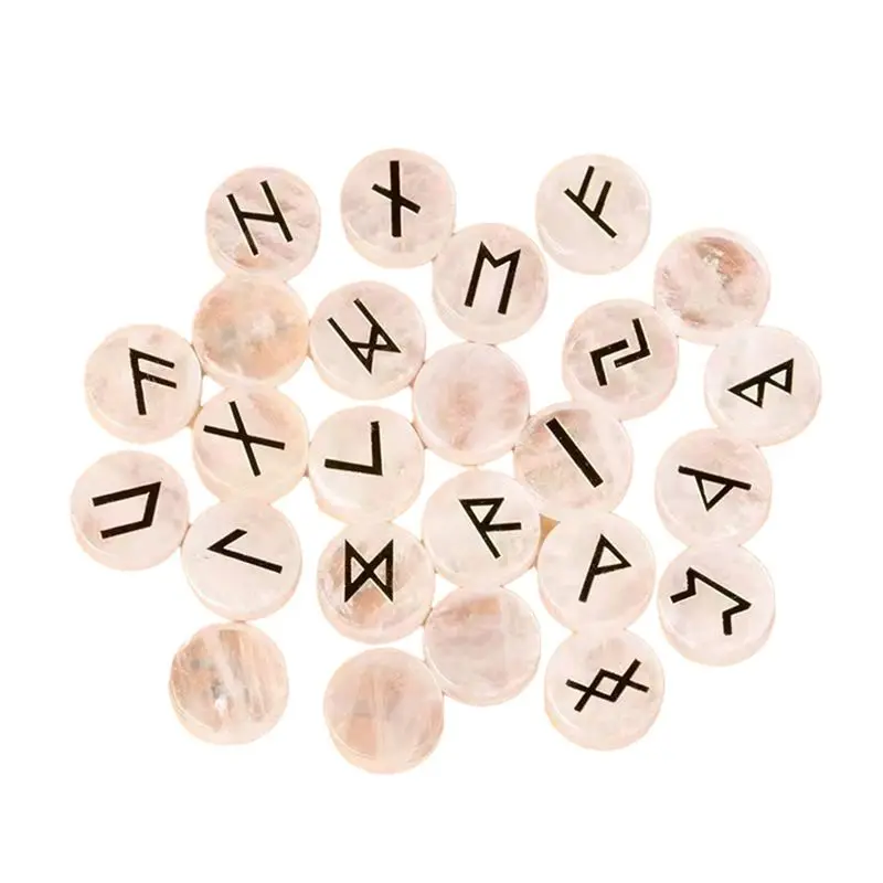 ABKW-25Pcs Jadestone Runes Set,Viking Rune Symbols For Divination & Fortune-Telling,Occult Supplies For Altar